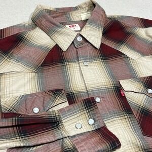 Levis Mens Standard Plaid Western Snap Front Long Sleeve Shirt Size M